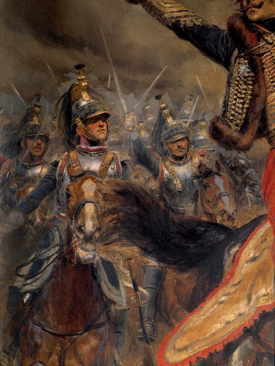 Napoleonkriget: "" Den sista anklagelsen mot general Antoine Charles Earl of Lasalle (1775-1809), dödad vid Wagram den 6 juli av Jean Baptiste Edouard Detaille
