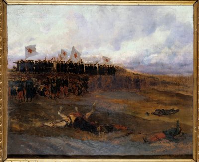 Belägring av Paris 1870: "" bröderna i den kristna lärans skolor går mot slagfältet"" Målning av Edouard Detaille (1848-1912) 1872 Sön. 0,53x0,65 m av Jean-Baptiste Edouard Detaille