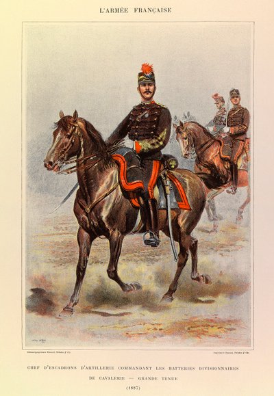 Typer och uniformer av kapten Jules Richards franska armé, illustrerad av Edouard Detaille (1848-1912): Chef för artilleriskvadronen som befälhavde divisionens kavalleribatterier i stor klädsel 1887, privat samling av Jean-Baptiste Edouard Detaille