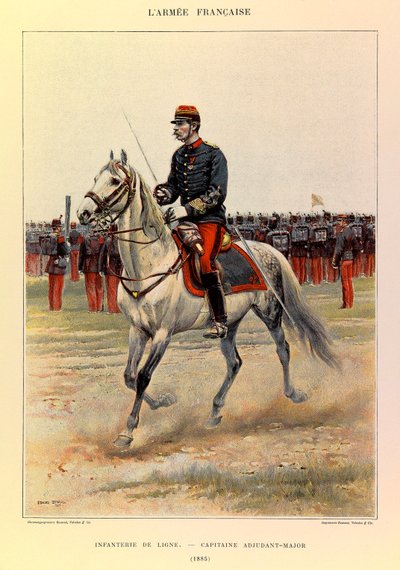 Typer och uniformer av kapten Jules Richards franska armé, illustrerad av Edouard Detaille (1848-1912): Linjeinfanteri: Kapten Warrant Officer 1885, privat samling av Jean Baptiste Edouard Detaille