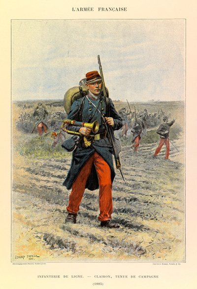 Typer och uniformer av kapten Jules Richards franska armé, illustrerad av Edouard Detaille (1848-1912): Linjeinfanteri; Clairon i fältklänning 1885, privat samling av Jean-Baptiste Edouard Detaille