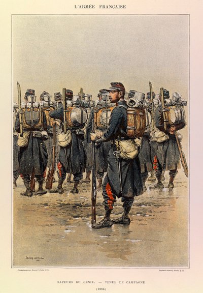 Typer och uniformer av kapten Jules Richards franska armé, illustrerad av Edouard Detaille (1848-1912): Andens sapper i lantklänning 1886, privat samling av Jean-Baptiste Edouard Detaille