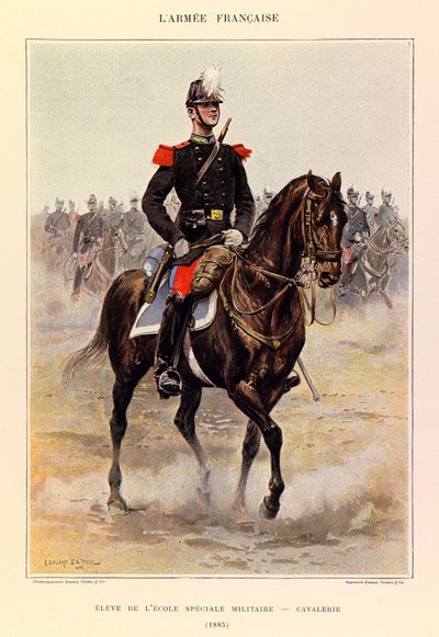 Typer och uniformer för kapten Jules Richards franska armé, illustrerad av Edouard Detaille (1848-1912): Elev vid specialmilitärskolan: kavalleri 1885, privat samling av Jean Baptiste Edouard Detaille