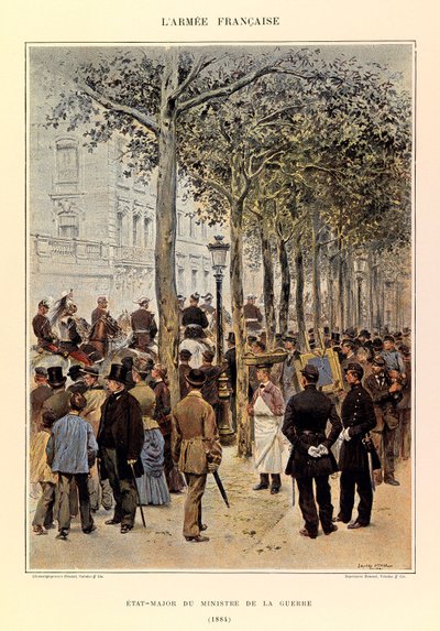 Typer och uniformer för kapten Jules Richards franska armé, illustrerad av Edouard Detaille (1848-1912): krigsministerns personal 1884, privat samling av Jean-Baptiste Edouard Detaille
