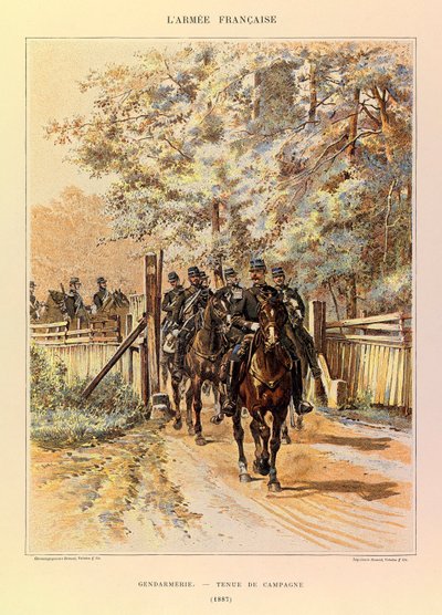 Typer och uniformer av kapten Jules Richards franska armé, illustrerad av Edouard Detaille (1848-1912): Gendarmerie i fältklänning 1887, privat samling av Jean-Baptiste Edouard Detaille