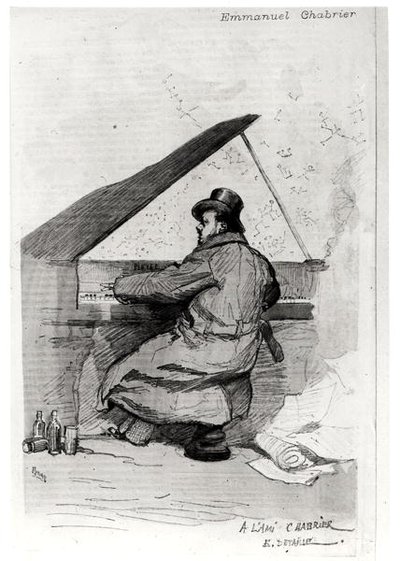 Alexis Emmanuel Chabrier (1841-94) vid pianot, graverad av Florian (se även 165875) av Jean-Baptiste Edouard after Detaille