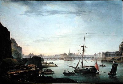 Utsikt över Pont Neuf, Paris, effekt av morgonen (olja på duk) (se 155782 för par) av Jean Baptiste Genillion