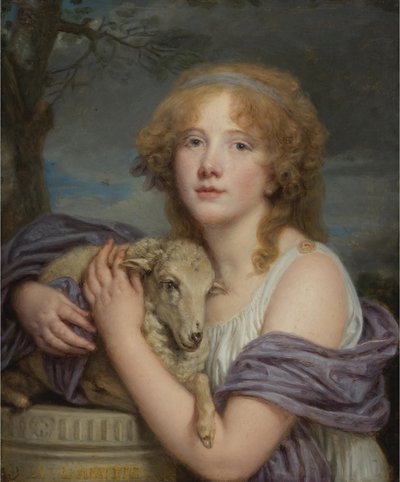 Flicka med lamm av Jean Baptiste Greuze