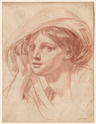 Huvud av en ung kvinna, ca 1785 (rödkrita på vitt papper) av Jean Baptiste Greuze