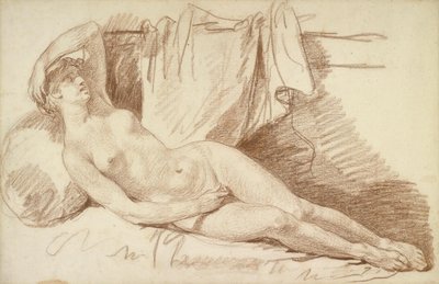Liggande kvinnlig nakenbild: Studie till "Aegina besökt av Jupiter" av Jean Baptiste Greuze