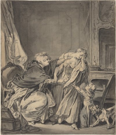The Angry Mother (svart och grå tvätt över grafit på liggande papper) av Jean Baptiste Greuze