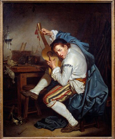 Gitarristen, eller en fågel som, när han återvände från jakt, skänker sin gitarr Målning av Jean Baptiste Greuze (1725-1805) 1700-talssön. 0,71x0,57 m Nantes, Musee des Beaux Arts av Jean Baptiste Greuze