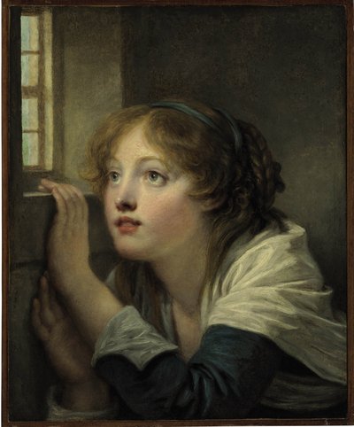 Ung flicka vid ett fönster av Jean Baptiste Greuze