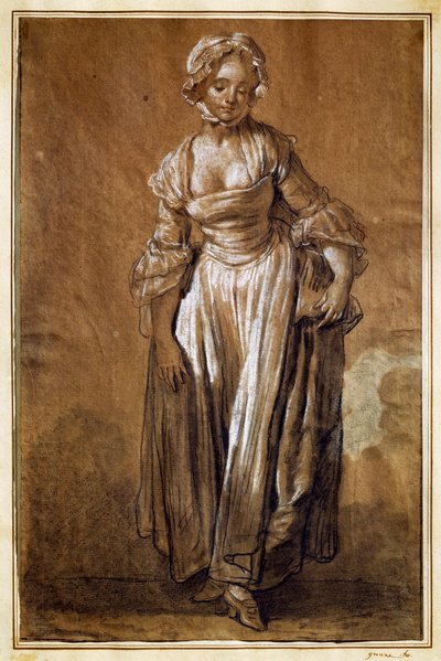 Ung flicka stående, teckning av Jean-Baptiste Greuze (1725-1805) av Jean Baptiste Greuze