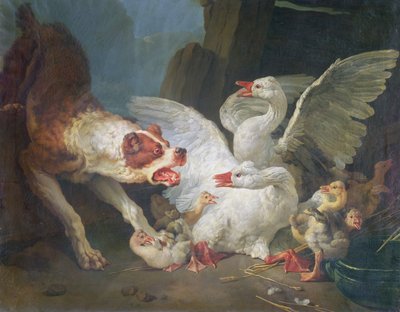 En hund attackerar gäss, 1769 av Jean Baptiste Huet