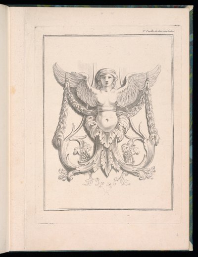 Design för en sfinx, pl. 2, Deuxieme Cahiers des arabesques dessinés par J.B. Huet... [Bok 2, Portfolios of Arabesques Designad av J.B. har] av Jean Baptiste Huet