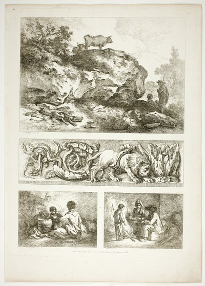 Tavla nio av 38 från Oeuvres de J. B. Huet av Jean Baptiste Huet