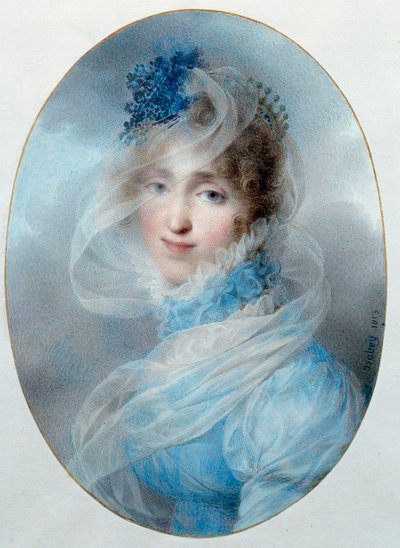 Porträtt av drottning Hortense de Beauharnais (1783-1837) Hon är dotter till imponen Josephine de Beauharnais och mor till den blivande Napoleon III. Akvarell av Jean Baptiste Isabey (1767-1855) 1813 Sön. 0,13x0,95 m Malmaison, musee du chateau av Jean Baptiste Isabey