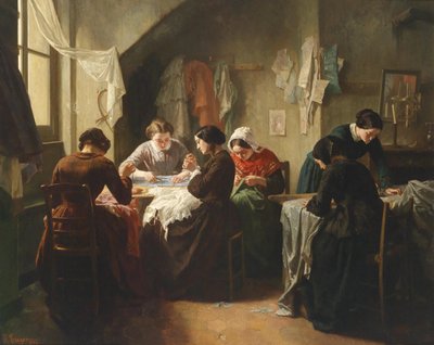 Bretonska sömmerskor av Jean-Baptiste Jules Trayer