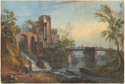 Gryningslandskap med klassiska ruiner av Jean Baptiste Lallemand
