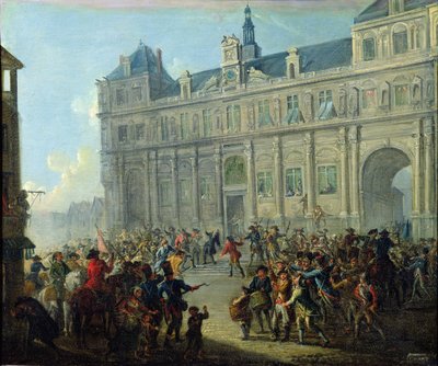 Mordet på Jacques de Flesselles på trappan till stadshuset 14 juli 1789 av Jean Baptiste Lallemand