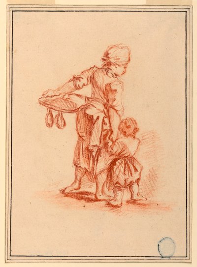 Teckning, En kvinna leder ett barn, 1750-75 av Jean Baptiste Le Prince