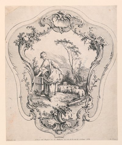 Rocaillepanel, med scen av en herdinna av Jean Baptiste Le Prince