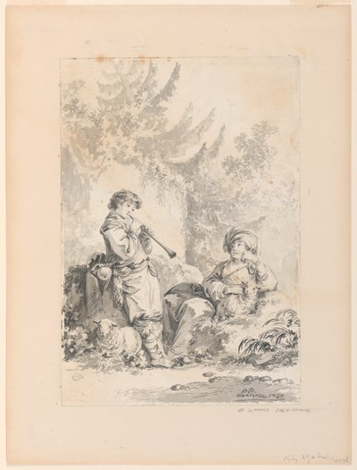 Herdepojke och herdinna i ett landskap av Jean Baptiste Le Prince