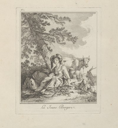 The Young Shepherdess, tallrik två från Diverse kläder från de nordliga folken av Jean Baptiste Le Prince