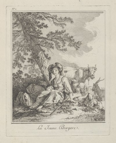 Den unga herdinnan, tallrik två från Diverse kläder från Nordens folk, 1765 av Jean Baptiste Le Prince