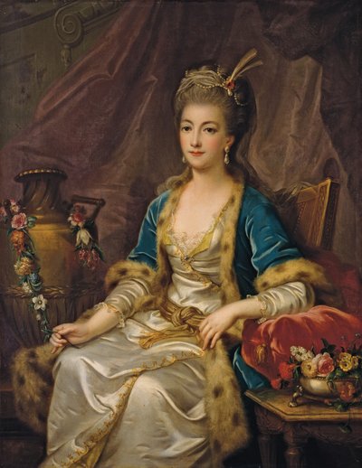 Porträtt av en sittande kvinna klädd "à la russe" av Jean Baptiste Leprince