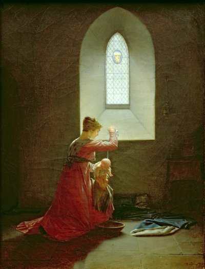 Genevieve av Brabant döper sin son i fängelset av Jean Baptiste Mallet