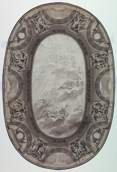 Ritning, Projekt till målad dekorering av taket i en sal (målat ovalt tak), 1761 av Jean Baptiste Marie Pierre