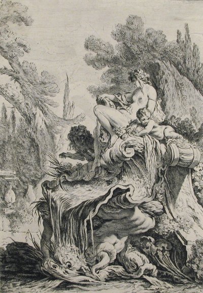 Fontän med en Naiad som sitter på ett skal av Jean Baptiste Marie Pierre
