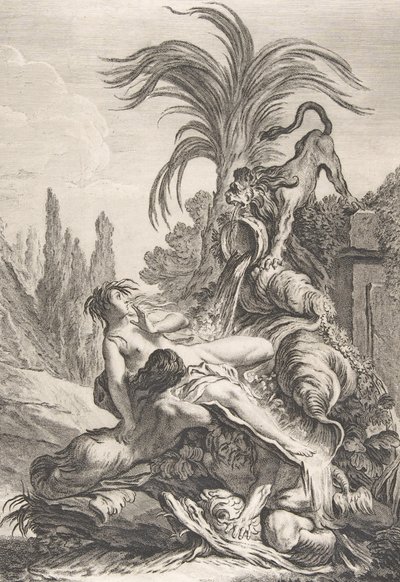 The Frightened Naiad En rufsig Naiad backar av skräck vid åsynen av ett lejon, ca. 1740., av Jean Baptiste Marie Pierre