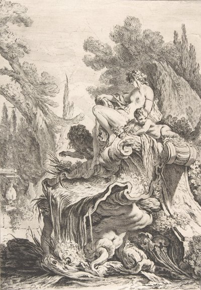 The Seated Nymph En fontän med en najad på ett snäckskal, ca. 1740. av Jean Baptiste Marie Pierre