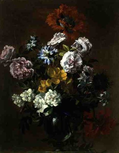Stilleben av blommor i en glasvas (olja på duk) av Jean Baptiste Monnoyer