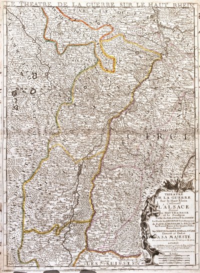 Karta över Alsace (Frankrike) (Gravering av Jean Baptiste Nolin