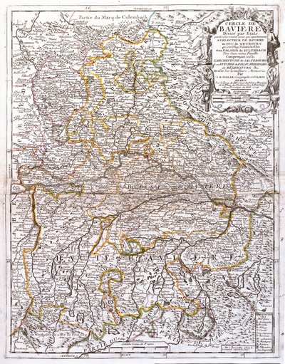 Karta över Bayern (Tyskland) (Gravering av Jean Baptiste Nolin
