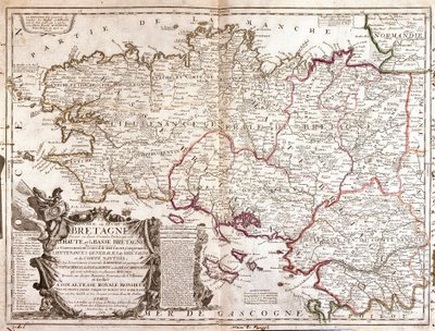 Karta över Bretagne (Frankrike) av Jean Baptiste Nolin