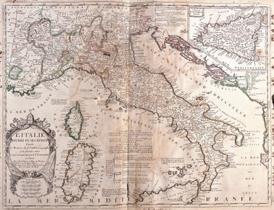 Karta över Italien, med Korsika, Sardinien och Sicilien (gravyr av Jean Baptiste Nolin