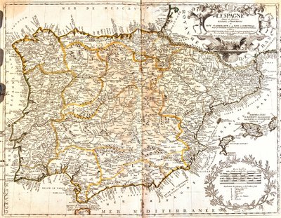 Karta över Spanien och Portugal (gravyr av Jean Baptiste Nolin