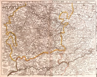 Karta över spanska Brabant (flamländska och vallonska Brabant) och Liège stift (Belgien) (gravyr av Jean Baptiste Nolin