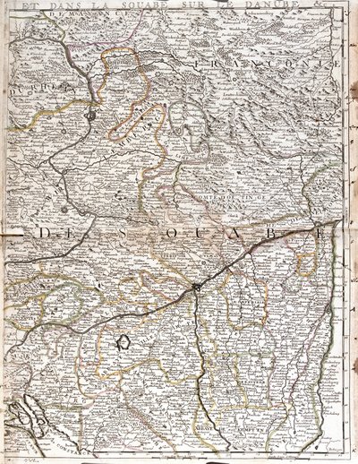 Karta över Schwaben (Tyskland) (gravyr av Jean Baptiste Nolin