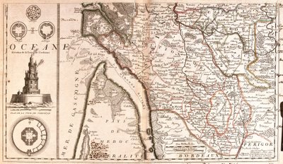 Karta över Aquitaine (Frankrike) (Gravering av Jean Baptiste Nolin