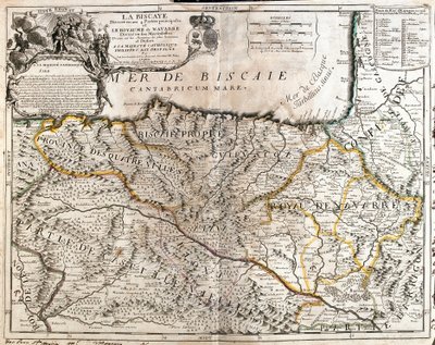 Karta över Biscaya-provinsen (Spanien) och kungariket Navarra (Frankrike) (Gravering av Jean Baptiste Nolin