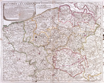 Karta över länet Flandern (dagens västra och östra Flandern i Belgien) (Gravering av Jean Baptiste Nolin