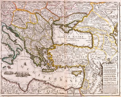 Karta över länderna i östra Medelhavet och Svarta havet, Turkiet och provinserna i Mindre Asien (etsning av Jean Baptiste Nolin