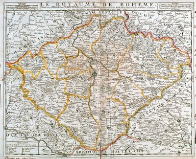 Karta över kungariket Böhmen (Tjeckien) (gravyr av Jean Baptiste Nolin