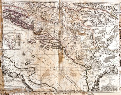 Karta över kungariket Dalmatien (nuvarande Kroatien och Montenegro), vid kusten av Venedigbukten (Adriatiska havet) (gravyr av Jean Baptiste Nolin